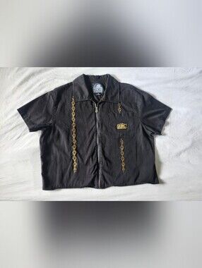 Embroidered Zip-Front Black Short Sleeve Tee by Lurking Class
